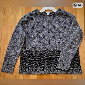 J Jill Wool Blend Sweater Small Gray Black Geometric Cozy Soft